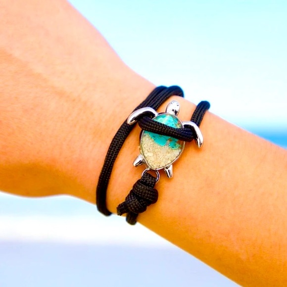 1 LEFT! 🌴 TURQUOISE SEA STONES & SAND 🐢 SEA TURTLE ROPE BRACELET One Size - Picture 2 of 7